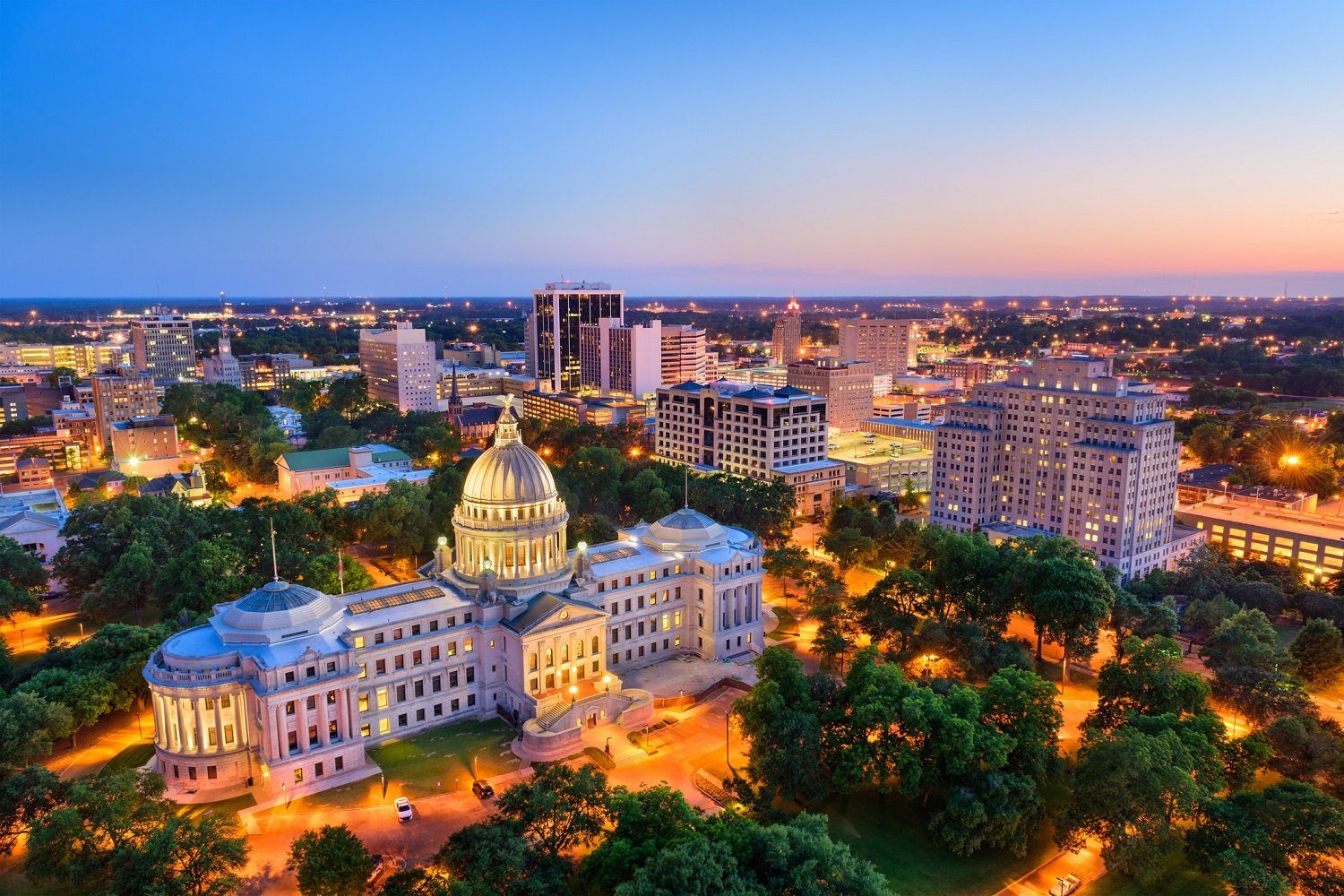 Downtown Jackson, Mississippi at dusk